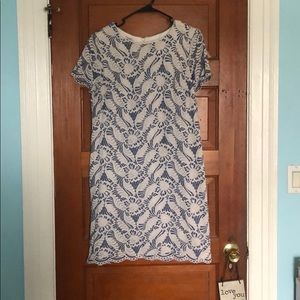 Royal blue and white shift dress